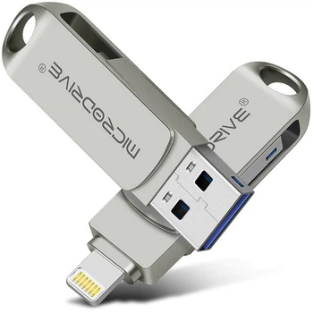 Флеш-накопичувач,Флешка металева 2в1 128ГБ USB-Lightning для Apple iPhone, iPad, iPod, комп'ютера Microdrive 128GB