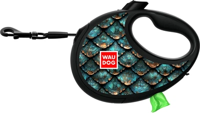 Повідець-рулетка для собак WAUDOG R-leash з контейнером для пакетів, малюнок "Луска", світловідбивна стрічка, S, до 12 кг, 3 м (255-0179collar)