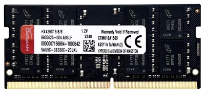 Оперативная память Kingston HyperX SODIMM DDR4 8Gb 2666Mhz (HX426S15IB/8)