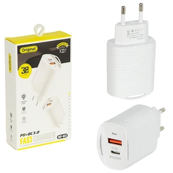 Зарядка тайпси, блок зарядки type c + usb для телефона самсунг, айфон, xiaomi 38W быстрая зарядка PD + QC