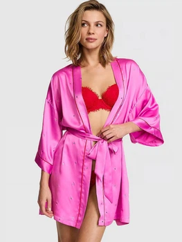 Халат Victoria’s Secret Short Satin Kimono Robe XL/XXL Рожевий (26811594D)