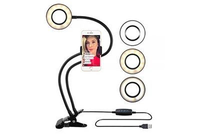 Кольцевая LED лампа с прищепкой USB 9см