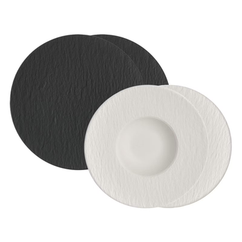 Набор столовой посуды для пасты Villeroy & Boch Manufacture Rock из 4 предметов на 2 персоны фарфор черный/белий