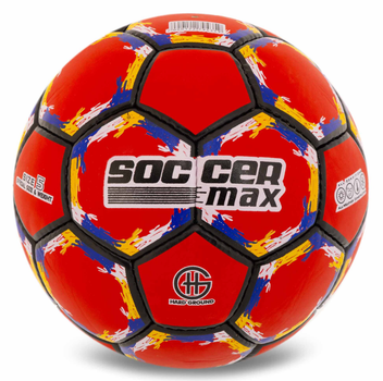 Мяч футбольный №5 PU Гриппи сшит вручную SOCCERMAX FB-6525 Красный