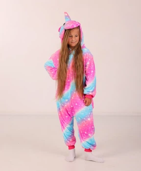 Кигуруми для девочек на молнии пижама Kigurumi единорог детский розовый со звездами 100-110 см. (2005)