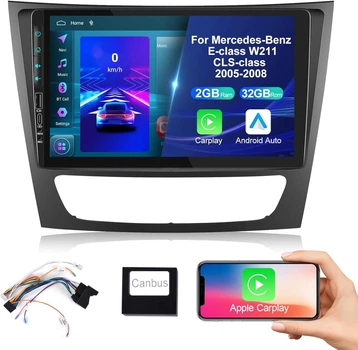 Штатна автомагнітола Hodozzy Autoradio для Mercedes-Benz E-class W211/CLS-class 2005-2008 / 9" / Сенсорна / 2/32Гб / Android 13 / Apple CarPlay / Android Auto / Wi-Fi / GPS / RDS / Bluetooth / USB / FM / Type-C Б/В