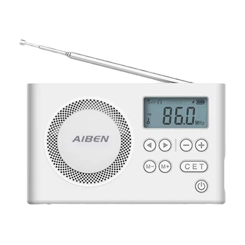 Радіоприймач цифровий AIBEN з акумулятором Радіо FM Stereo LED-дисплей White