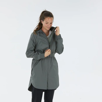 Куртка жіноча для туризму водонепроникна QUECHUA Raincut Long хакі XL