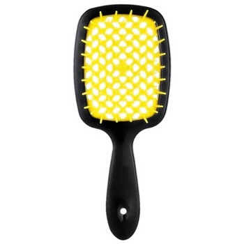 Расчёска Superbrush для нарощенных волос. Продувная, черная/желтая