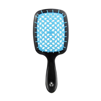 Расчёска Superbrush для нарощенных волос. Продувная, черная/голубая
