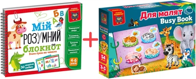 Набор игр Vladi Toys Обучающая Академия развития Мой умный блокнот: учим буквы и читаем + Развивающая с липучками Бизи бук для малышей (VT5001-03_VT1310-07)