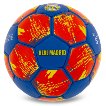 Мяч футбольный №5 PU Гриппи сшит вручную BALLONSTAR REAL MADRID FB-0047-803 синий-желтый-красный