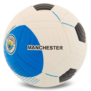 Мяч футбольный №5 PU ламинированный гибридная сшивка HYBRID BALLONSTAR MANCHESTER CITY FB-7944 белый-голубой