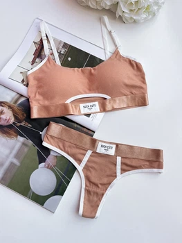 Женский хлопковый комплект со стрингами SUCH CUTE (арт. 9649) - XS/S/M - Персиково-жовтий