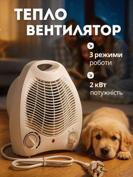 Тепловентилятор побутовий з термостатом, 2000 Вт, 3 режими обігріву