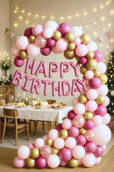 Фотозона из воздушных шаров "Happy Birthday" 83шт/наб R35114