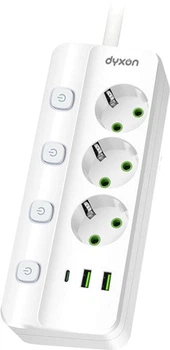 Мережевий фільтр-подовжувач Dyxon PRO-1096 5.0 м 3 розетки 2 USB-A 1 USB-C (PD) White (DXN-1096-5M-3-W)