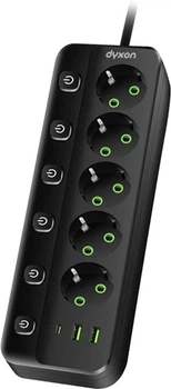 Мережевий фільтр-подовжувач Dyxon PRO-1098 5.0 м 5 розеток 2 USB-A 1 USB-C (PD) Black (DXN-1098-5M-5-B)
