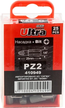 Набор бит Ultra PZ2x25 мм 1/4" 25 шт S2 (4010502)