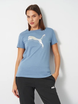 Футболка хлопковая женская Puma Ess Metallic Tee 68499534 XS Cool Blue-metallic silver с принтом (4069157478861)