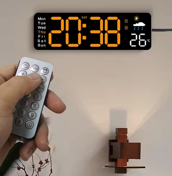 Годинник Deepfox DS-6656 LED цифровий електронний настінний/настільний Будильник Дата Температура Вологість 28х8см оранжевий/чорний