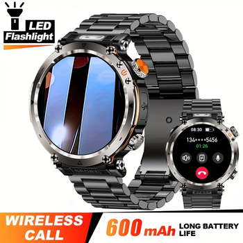 Смарт годинник з компасом тактичний HT30 Steel, IP68, ліхтар, екран 1,7'' HD, батарея 600 мАг