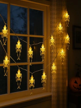 Світлодіодна USB гірлянда Моторошні скелети | 3 м 20 LED | Тепле біле світло | Декор на Хелловін та вечірку (700140)