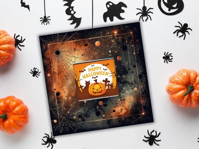 Листівка з міні шоколадкою на Хелловін. Halloween "Павутиння" 8х8 см