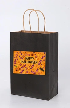 Черный крафт пакет с наклейкой Хэллоуин. Halloween "Happy Halloween" 24х15х9
