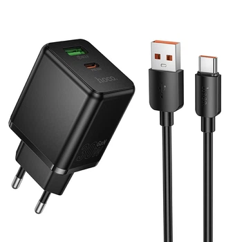 Зарядний пристрій із швидкою зарядкою PD30W+QC3.0 та кабелем USB to Type-C HOCO C157A Type-C, USB Чорний