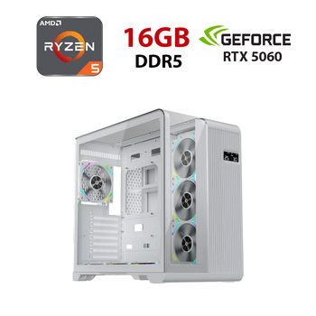 Игровой ПК Ice RT7 White Tower / AMD Ryzen 5 8400F (6 (12) ядер по 4.2 - 4.7 GHz) / 16 GB DDR5 / 480 GB SSD / nVidia GeForce RTX 5060, 8 GB GDDR7, 128-bit