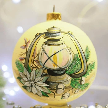 Ялинкова іграшка новорічна куля Santa Shop Ліхтарик з бавовною Світло-жовтий 10 см (4820001106930)