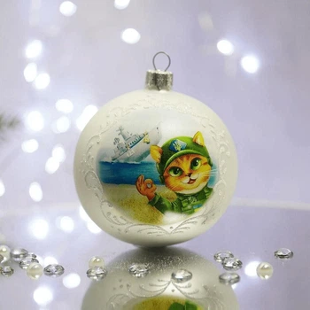 Новогодний шар на елку Santa Shop Патриотическая Котик Белый 8,5 см (4820001103717)