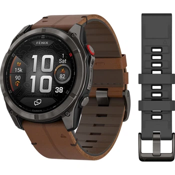 Смарт-годинник GARMIN Fenix 8 Pro 51mm AMOLED Carbon Gray DLC Titanium with Chestnut Leather Band (010-03199-40)