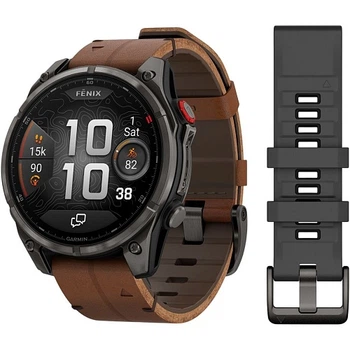 Смарт-годинник GARMIN Fenix 8 Pro 47mm AMOLED Carbon Gray DLC Titanium with Chestnut Leather Band (010-03198-40)