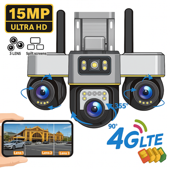 Вулична 4G камера відеоспостереження з 3 поворотними об'єктивами V380 SC30 15MP