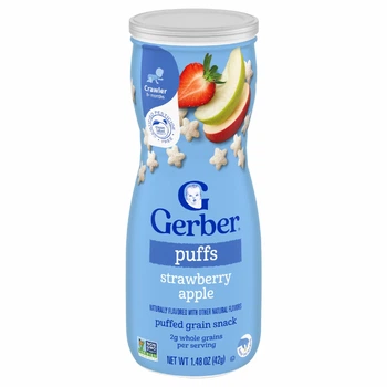Gerber, Puffs, злакові подушечки, для малюків від 8 місяців, полуниця й яблуко, 42 г