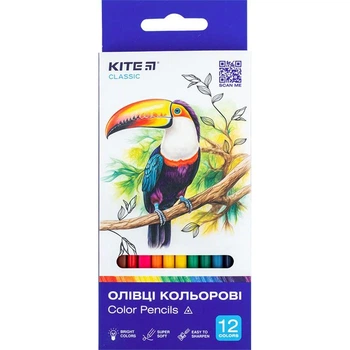Карандаши цветные 12 цветов трехгранные Kite Classic K-053, 67646