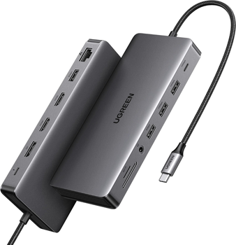 USB-хаб Ugreen CM681 13-in-1 USB-C to 4xUSB 3.0/USB-C/2xHDMI/DP/RJ-45/AUX/SD/TF/PD 100W Grey (6941876219780)