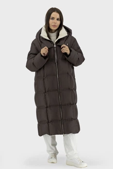 Жіночий зимовий пуховик casual з капюшоном, гусячий пух Basic (коричневий, XL), 107175, 106589
