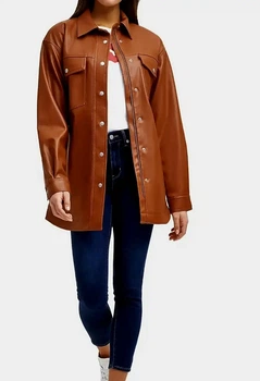 Женская кожаная куртка Levi's на молнии и кнопках S светло-коричневая