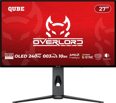 Монітор 27" QUBE Overlord OLED OG27Q240HC (2K) 2560x1440 OLED 240Hz 0.03ms, 10-Bit, HDR, FreeSync, G-SYNC Compatible, HAS, Speakers, Type-C 65W