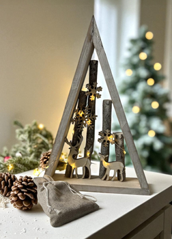 Новогодняя деревянная декорация Livarno Home «Nordic Deer Tree» 34,5см с LED подсветкой Бежевый (7860)