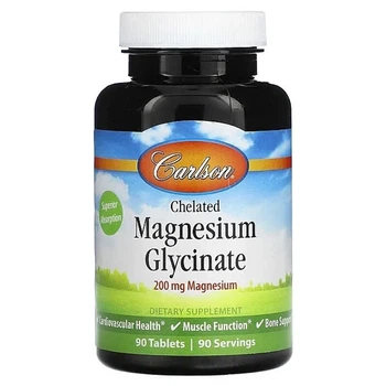 Магній хелатний, гліцинат (Carlson Chelated Magnesium Glycinate) 200 мг, Carlson, 90 таблеток