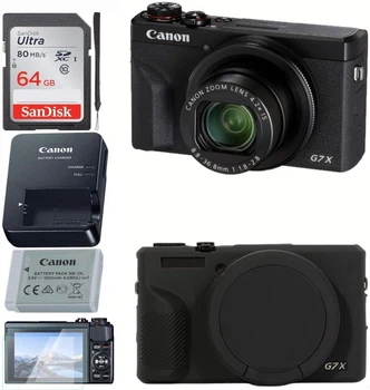 Набор Фотоаппарат Canon PowerShot G7 X Mark III Black / Карта памяти / Чехол силиконовый черный / Защитное стекло