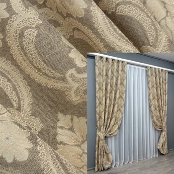 Комплект готових штор VR-Textil Льон Корона Марія № 1271ш Капучино з бежевим 100х270 см 2 шт (31-542)