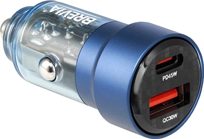 Автомобильное зарядное устройство Brevia ePower DualCharge 75W 1xUSB-C+1xUSB-A Transparent Blue (46575CABL)