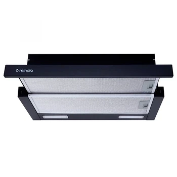 Кухонна витяжка Minola HTL 6215 BL 700 LED, чорна телескопічна вбудована в шафу витяжка на кухню, 59,5 см