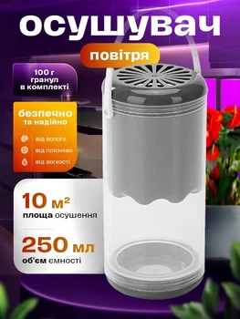 Осушувач повітря поглинач запаху і вологи для дому Hausland вологопоглинач 250 мл гранули від плісняви 100 г для квартири антигрибкові 1шт білий (02180001)