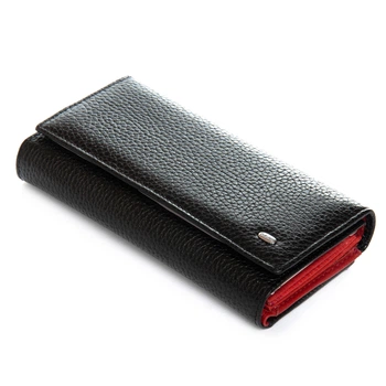 Жіночий великий класичний шкіряний гаманець Dr.Bond серії Black&Red PR-250824-40770 чорно-червоний